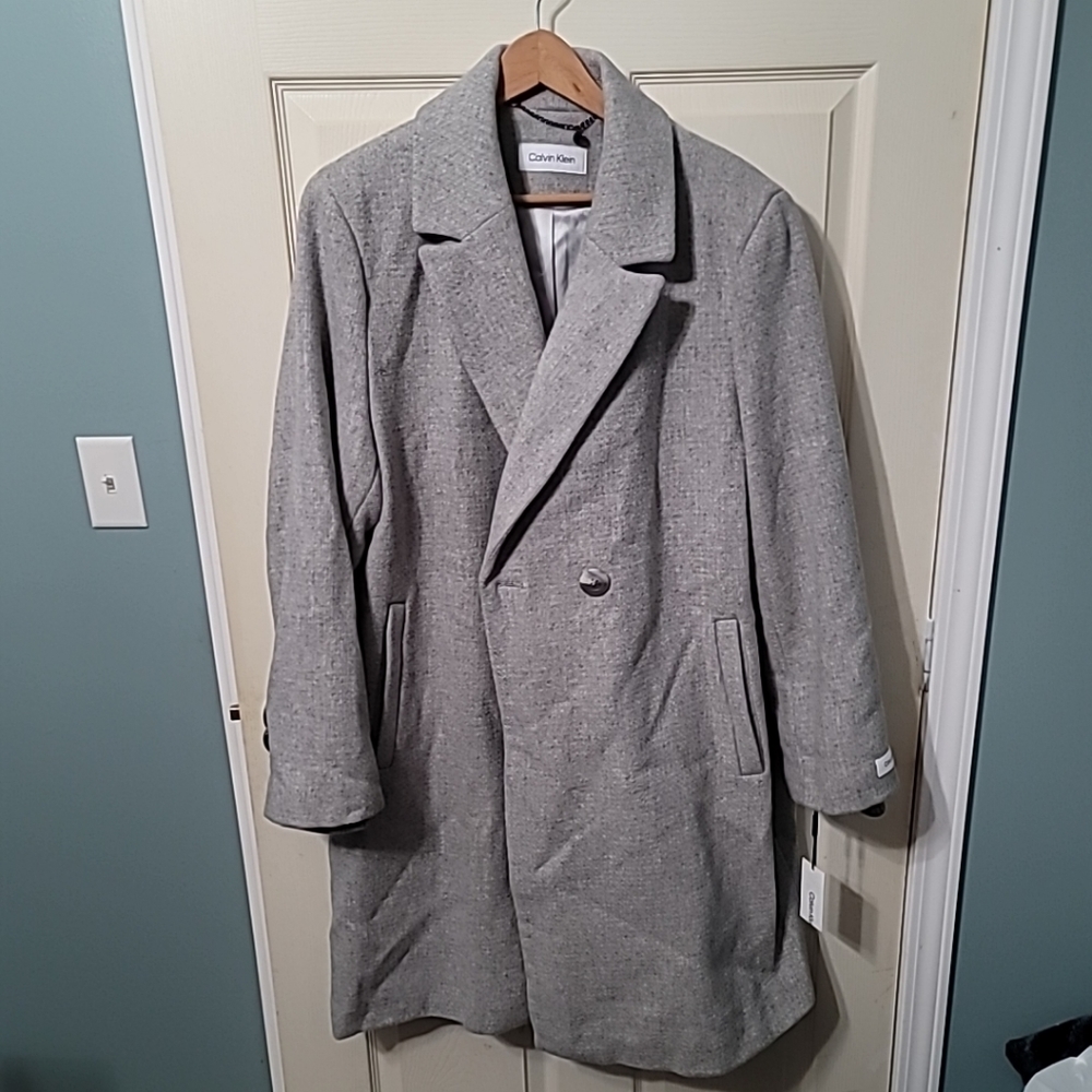 NWT Calvin Klein Double-Breasted Single Button Wool Blend Trench Coat Size XXL